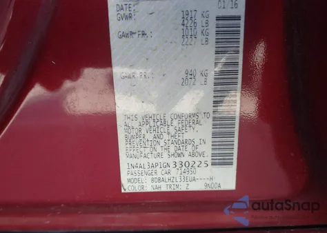 2016 Nissan Altima 2.5 Sr из США, поврежденный, VIN 1N4AL3AP1GN330225